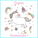 Joyeux anniversaire avec une licorne color&eacute;e